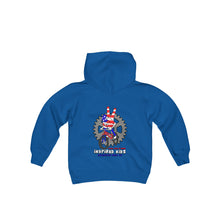 Load image into Gallery viewer, Inspired Kidz Mountain Bike Peace, Love, & Shred, Youth Heavy Blend Hooded Sweatshirt
