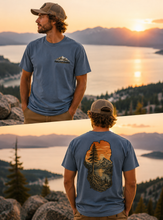 Load image into Gallery viewer, Inspired Adventure Co. Roots Series – Tahoe-Inspired Mountain Lake Tee, Vintage Mountain Sunset
