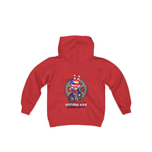 Load image into Gallery viewer, Inspired Kidz Mountain Bike Peace, Love, &amp; Shred, Youth Heavy Blend Hooded Sweatshirt
