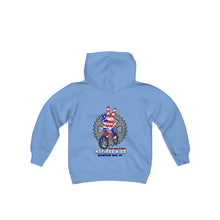 Load image into Gallery viewer, Inspired Kidz Mountain Bike Peace, Love, &amp; Shred, Youth Heavy Blend Hooded Sweatshirt
