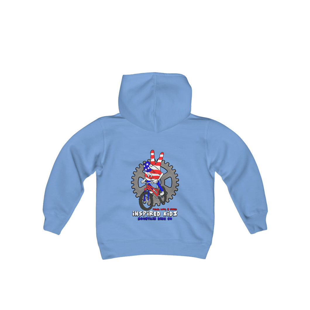 Inspired Kidz Mountain Bike Peace, Love, & Shred, Youth Heavy Blend Hooded Sweatshirt